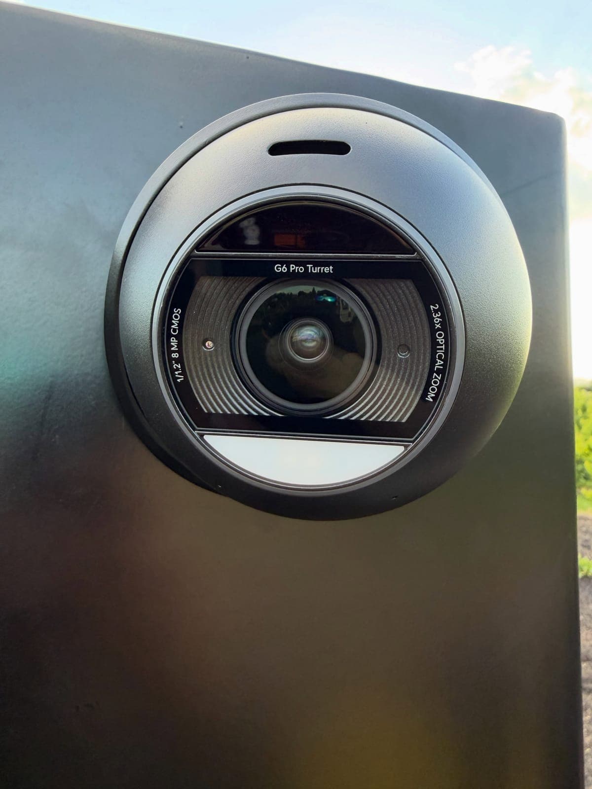 UniFi G6 Pro Turret camera on a gate post