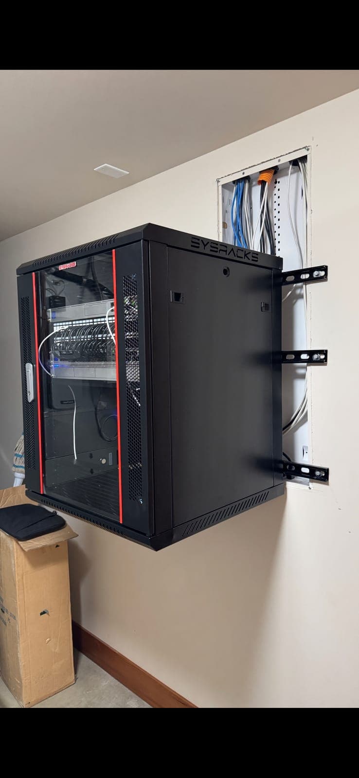 Structured wiring cabinet during installation